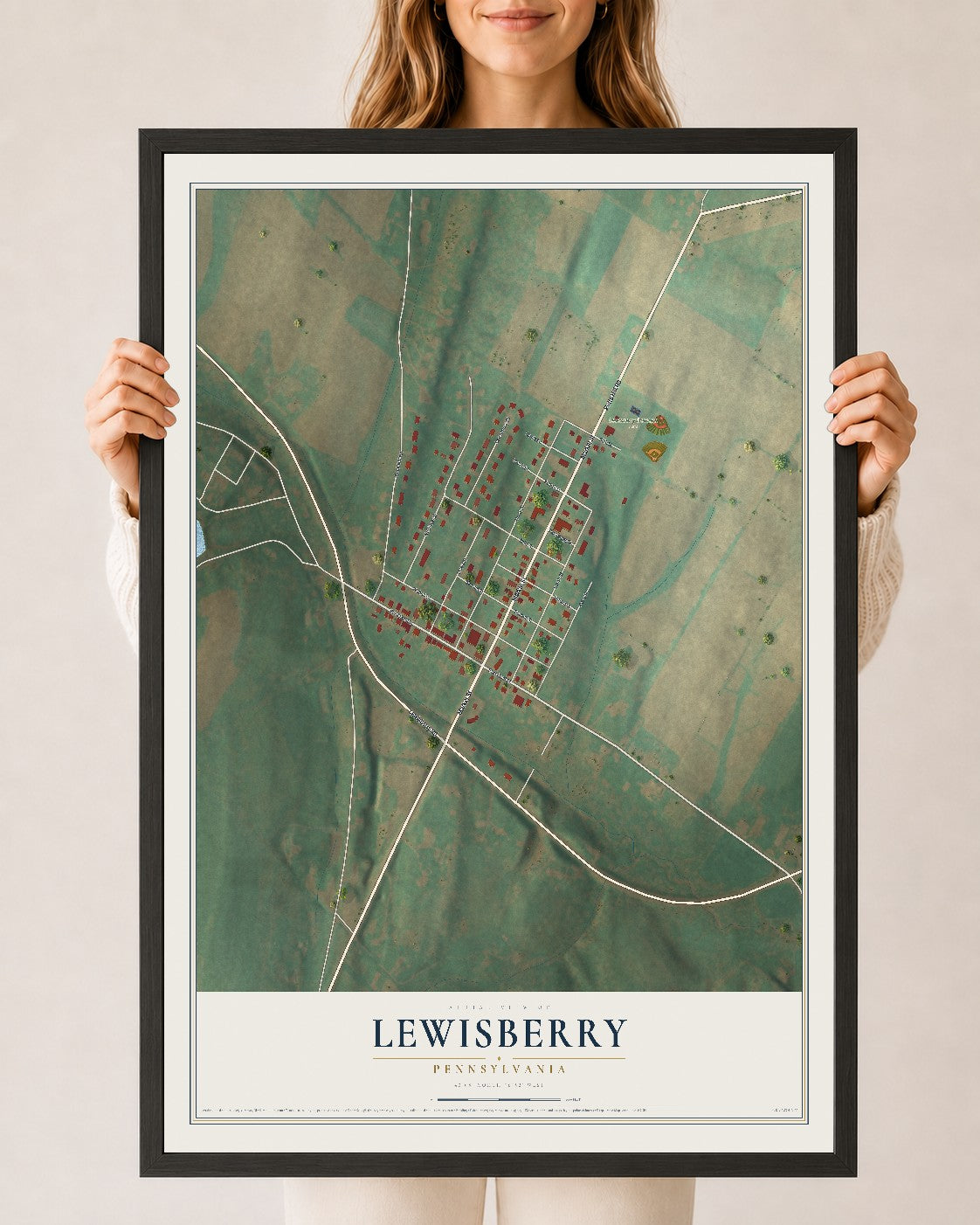Map of Lewisberry, Pennsylvania, 24 x 36 inch print in a black wood frame