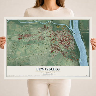 Map of Lewisburg, Pennsylvania, 18 x 24 inch unframed archival matte print