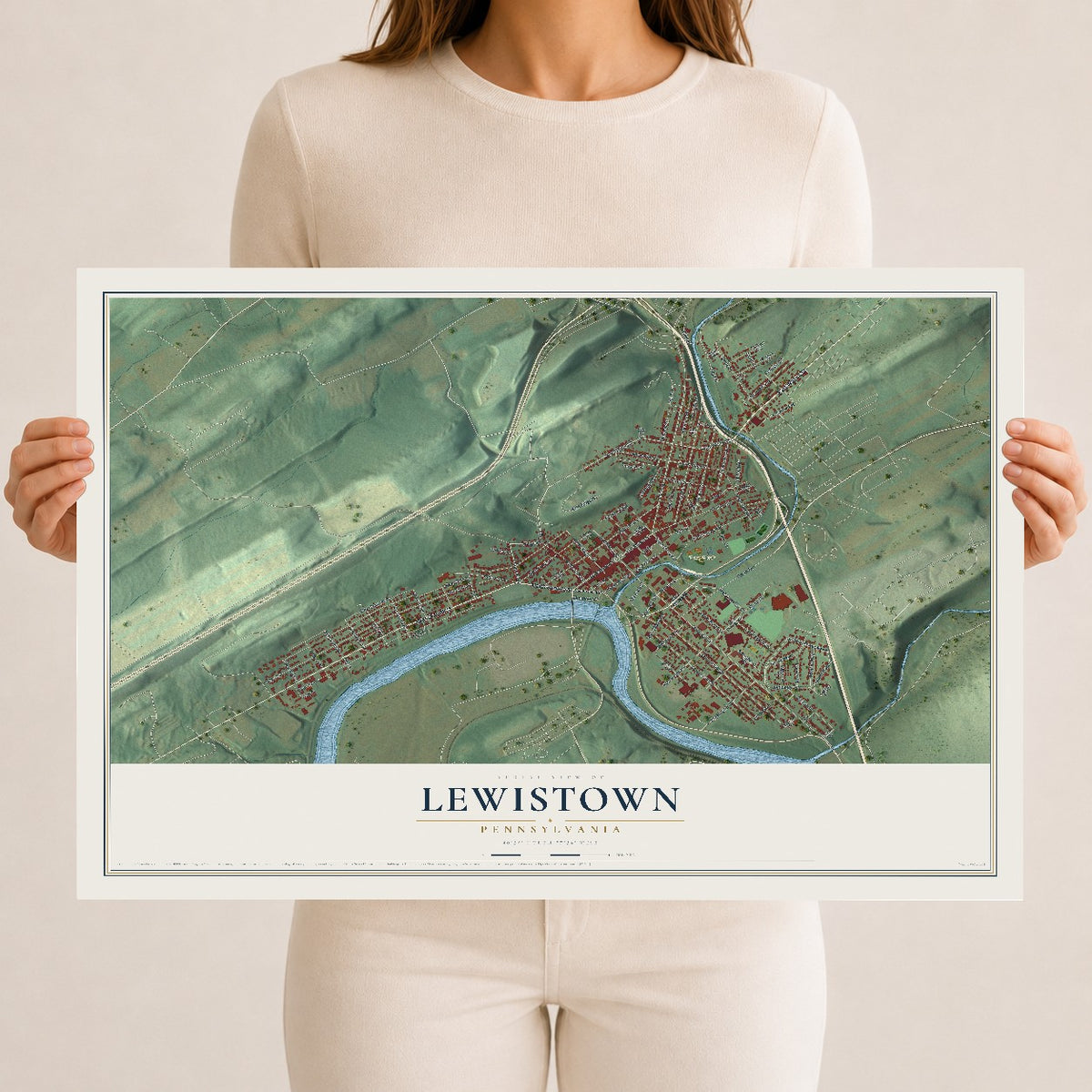 Map of Lewistown, Pennsylvania, 12 x 18 inch unframed archival matte print