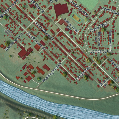 Second close-up of the map of Lewistown, Pennsylvania print showing more streets and buildings