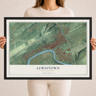 Map of Lewistown, Pennsylvania, 18 x 24 inch print in a black wood frame