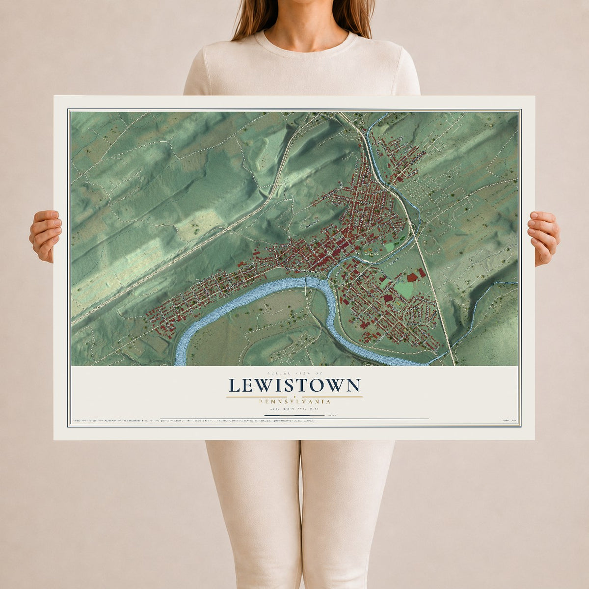 Map of Lewistown, Pennsylvania, 24 x 36 inch unframed archival matte print