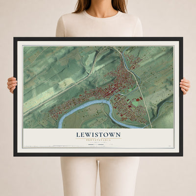 Map of Lewistown, Pennsylvania, 24 x 36 inch print in a black wood frame