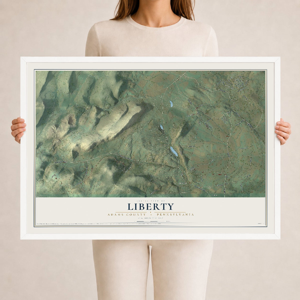 Map of Liberty, Adams County, Pennsylvania, 24 x 36 inch print in a white wood frame