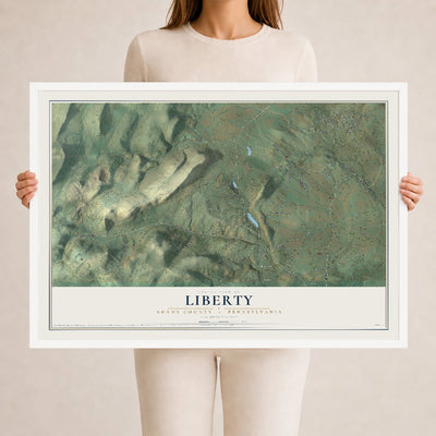 Map of Liberty, Adams County, Pennsylvania, 24 x 36 inch print in a white wood frame