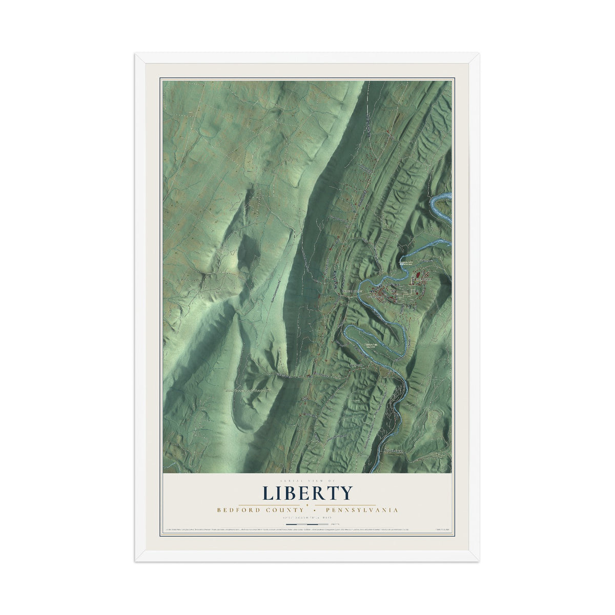 Map of Liberty, Bedford County, Pennsylvania, 12 x 18 inch print in a white wood frame