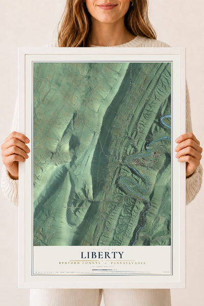 Map of Liberty, Bedford County, Pennsylvania, 18 x 24 inch print in a white wood frame