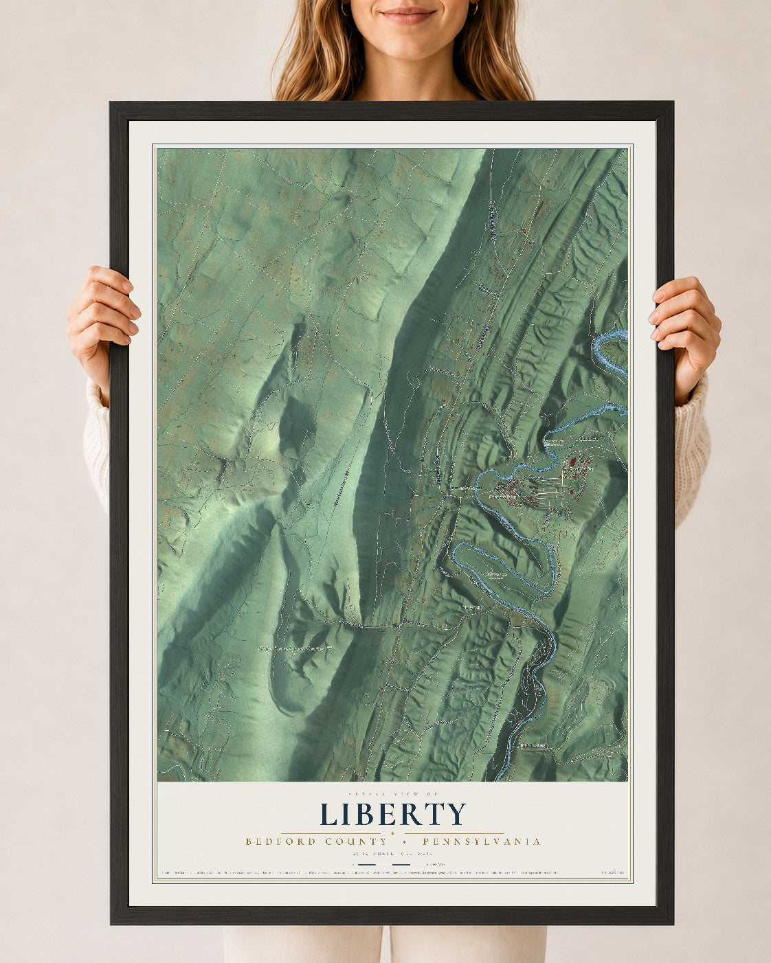 Map of Liberty, Bedford County, Pennsylvania, 24 x 36 inch print in a black wood frame
