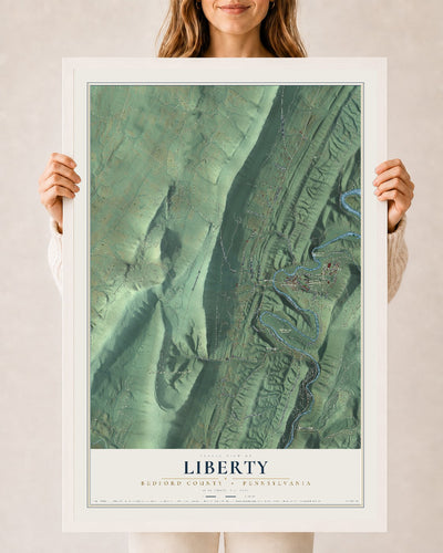 Map of Liberty, Bedford County, Pennsylvania, 24 x 36 inch print in a white wood frame