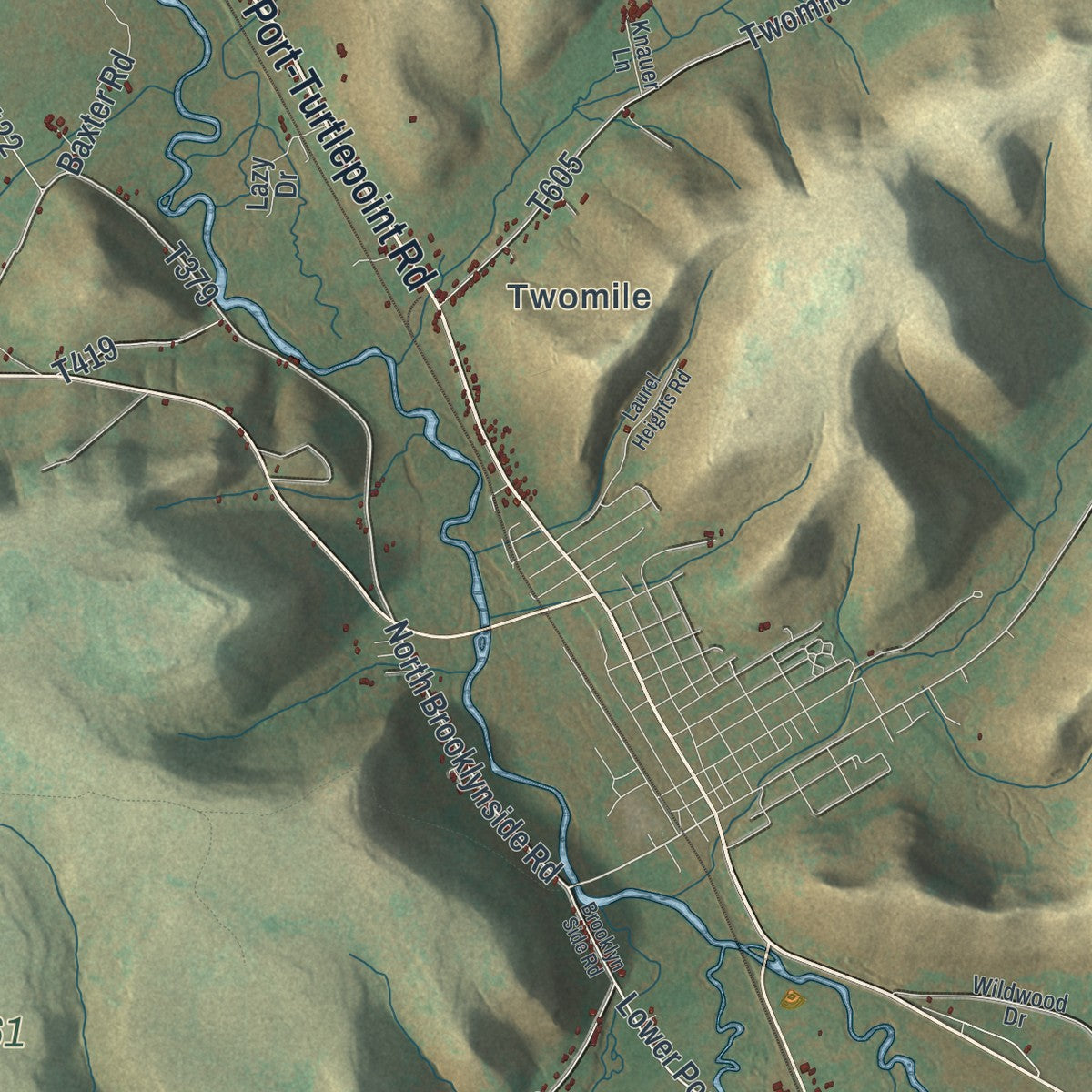 Second close-up of the map of Liberty, McKean County, Pennsylvania print showing more streets and buildings