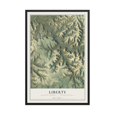 Map of Liberty, McKean County, Pennsylvania, 12 x 18 inch print in a black wood frame