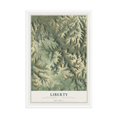Map of Liberty, McKean County, Pennsylvania, 12 x 18 inch print in a white wood frame