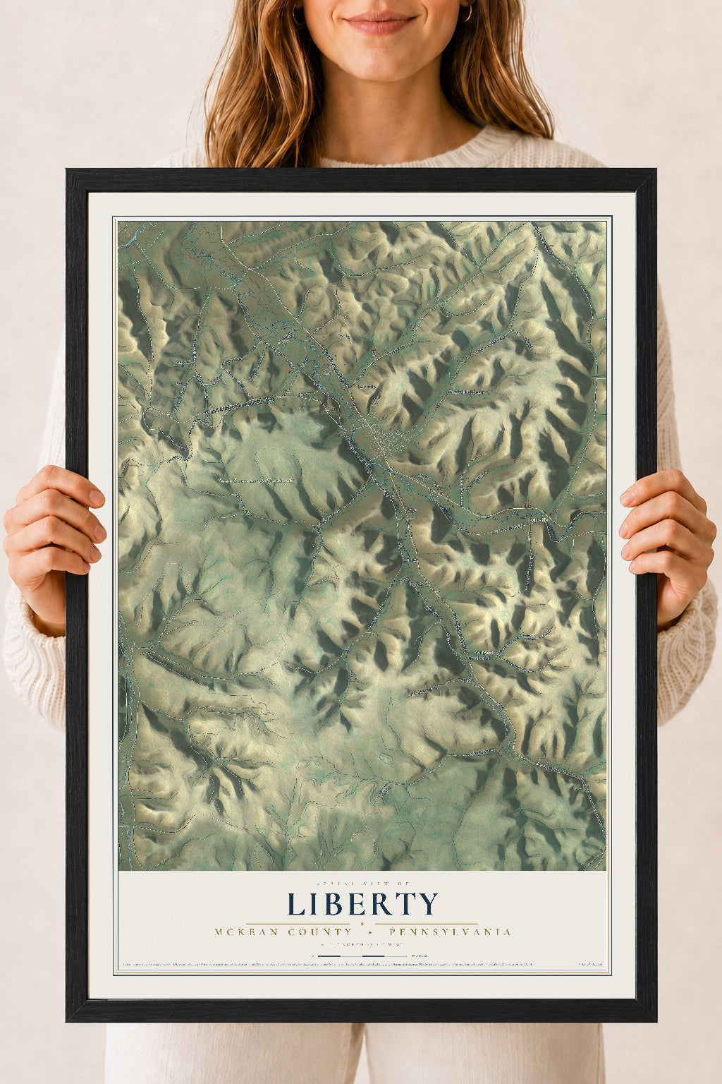 Map of Liberty, McKean County, Pennsylvania, 18 x 24 inch print in a black wood frame