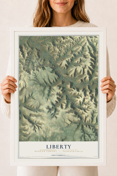 Map of Liberty, McKean County, Pennsylvania, 18 x 24 inch print in a white wood frame