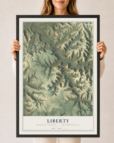 Map of Liberty, McKean County, Pennsylvania, 24 x 36 inch print in a black wood frame