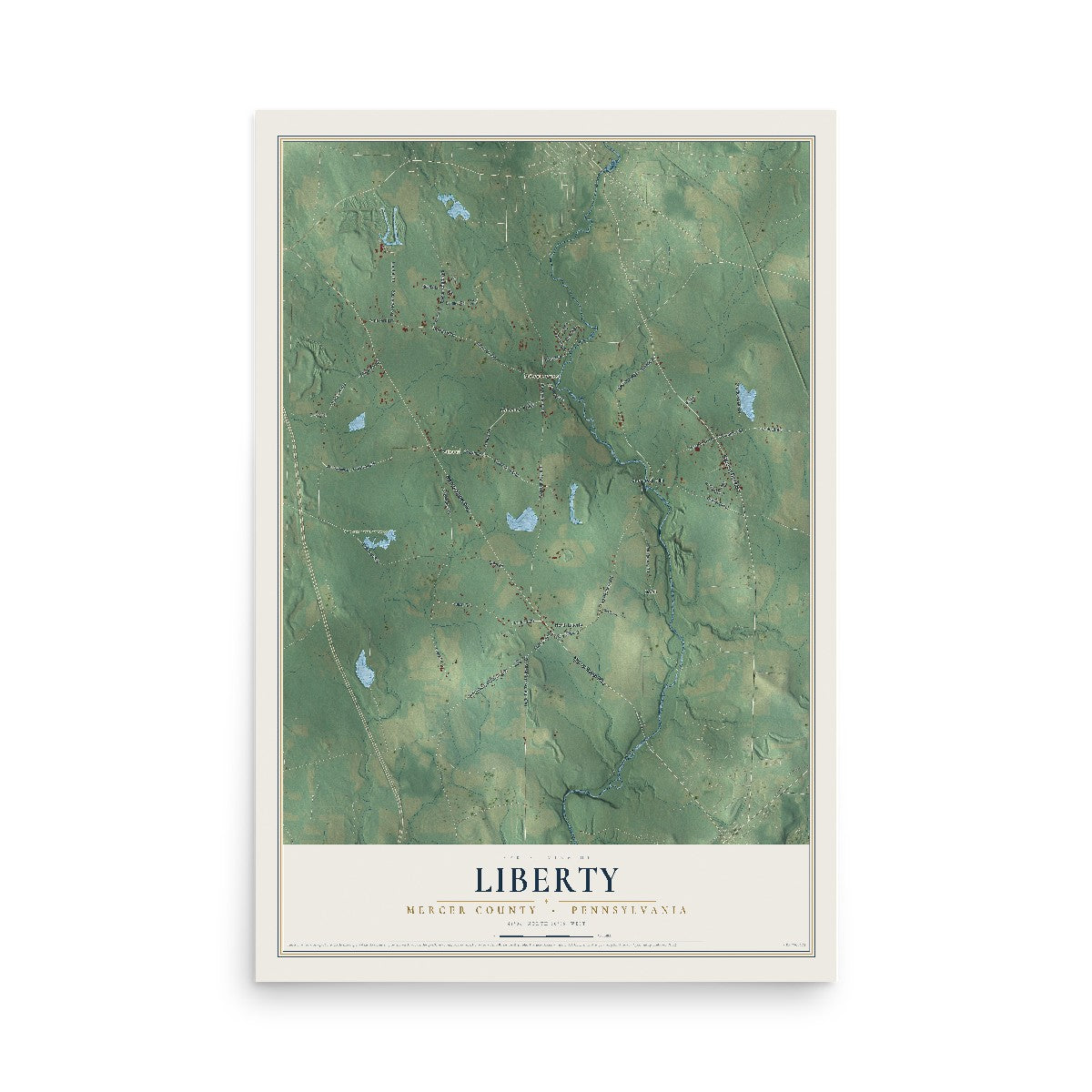 Map of Liberty, Mercer County, Pennsylvania, 12 x 18 inch unframed archival matte print