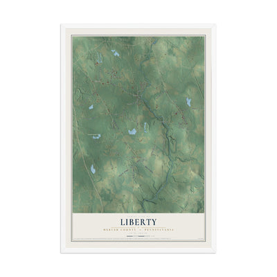 Map of Liberty, Mercer County, Pennsylvania, 12 x 18 inch print in a white wood frame