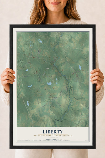 Map of Liberty, Mercer County, Pennsylvania, 18 x 24 inch print in a black wood frame
