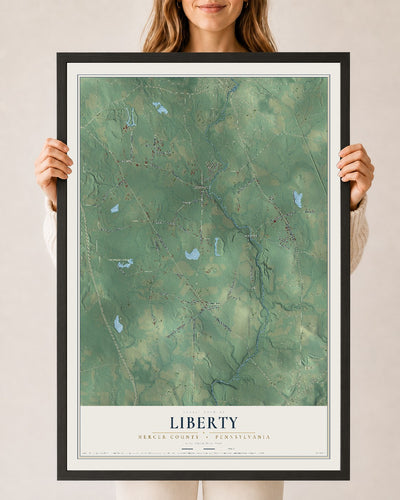 Map of Liberty, Mercer County, Pennsylvania, 24 x 36 inch print in a black wood frame