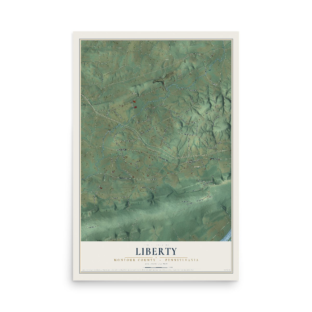 Map of Liberty, Montour County, Pennsylvania, 12 x 18 inch unframed archival matte print