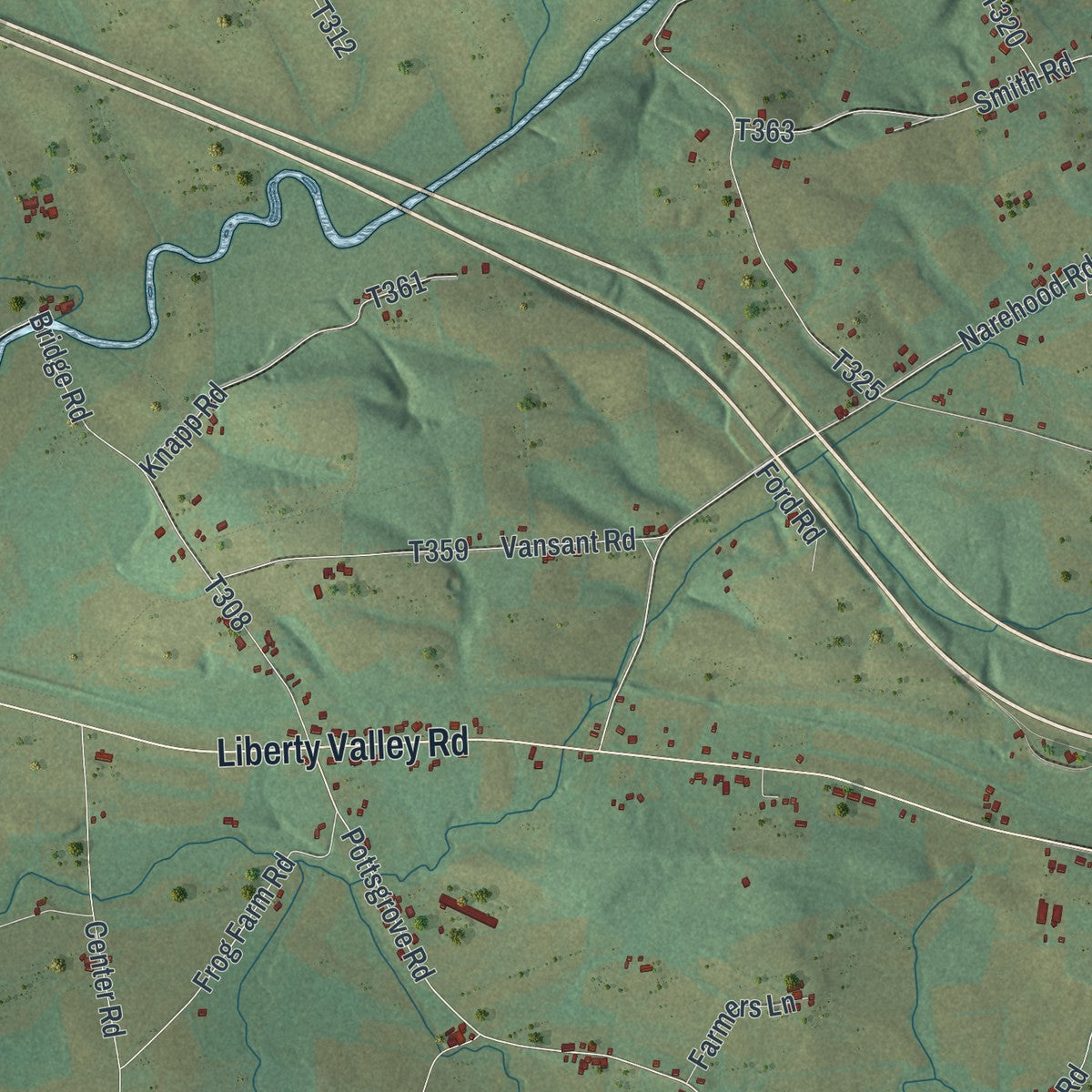 Second close-up of the map of Liberty, Montour County, Pennsylvania print showing more streets and buildings