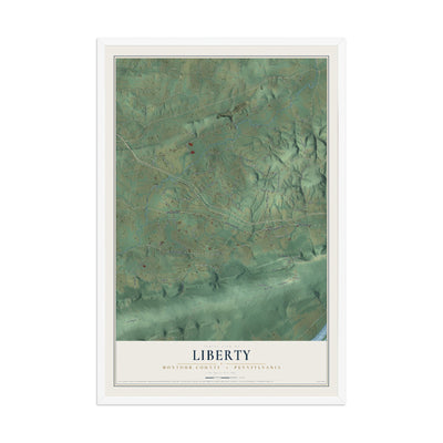 Map of Liberty, Montour County, Pennsylvania, 12 x 18 inch print in a white wood frame