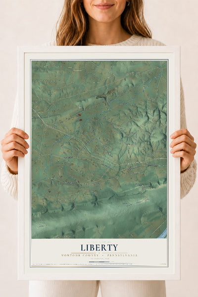 Map of Liberty, Montour County, Pennsylvania, 18 x 24 inch print in a white wood frame