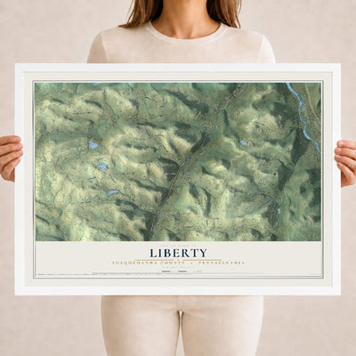Map of Liberty, Susquehanna County, Pennsylvania, 18 x 24 inch print in a white wood frame