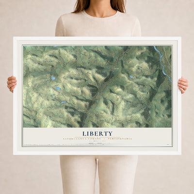 Map of Liberty, Susquehanna County, Pennsylvania, 24 x 36 inch print in a white wood frame