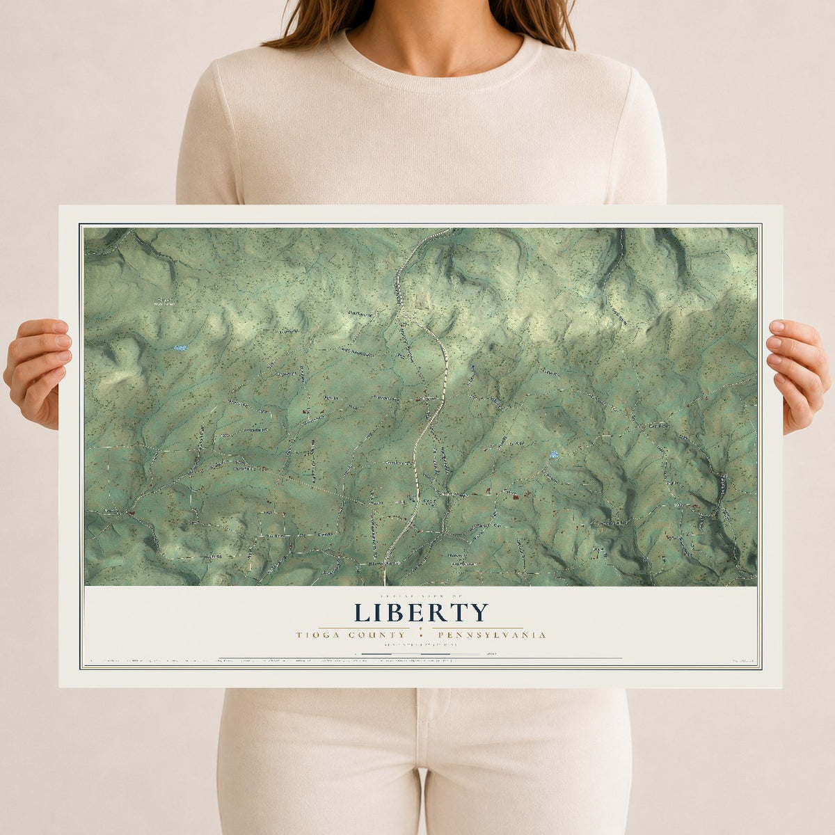 Map of Liberty, Tioga County, Pennsylvania, 12 x 18 inch unframed archival matte print