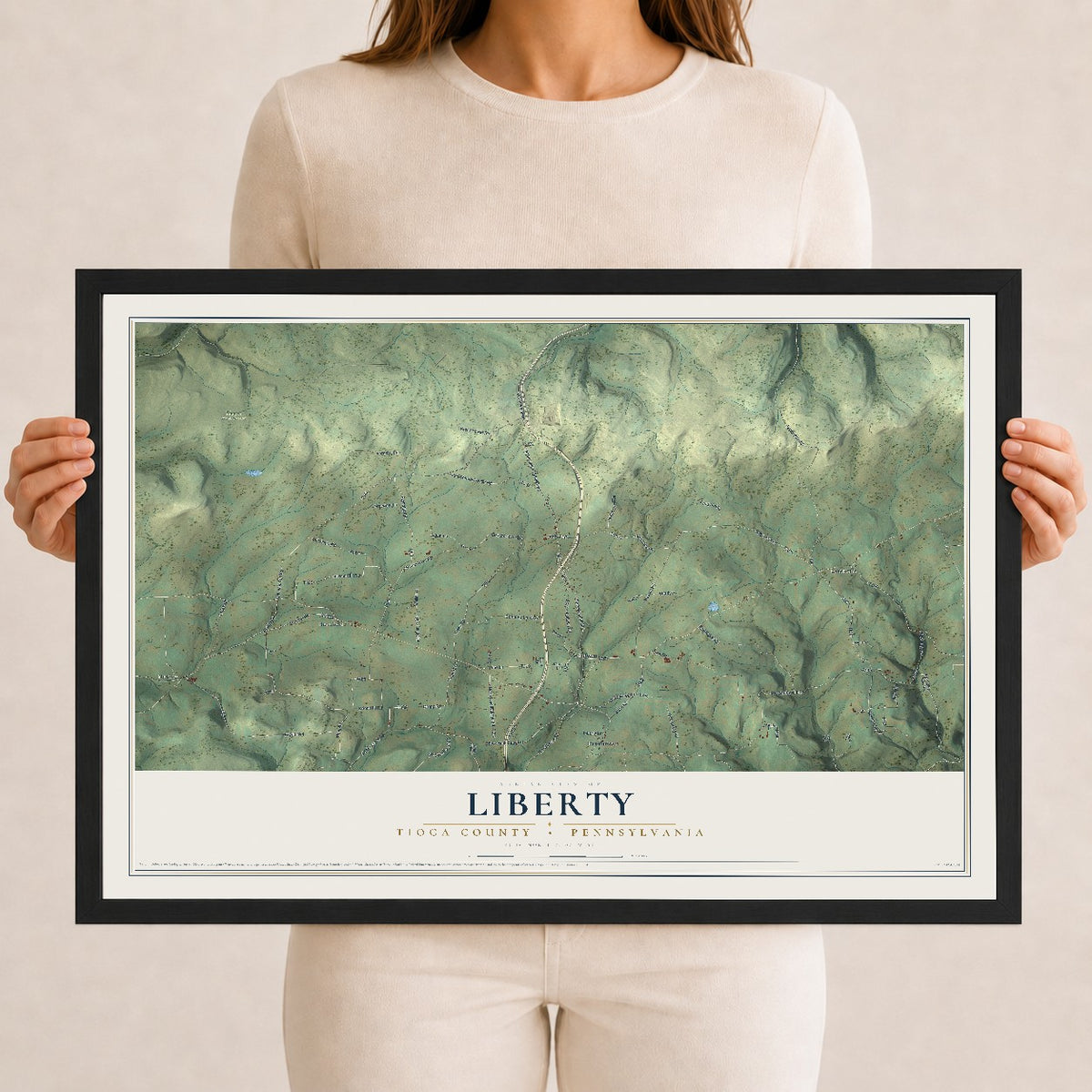 Map of Liberty, Tioga County, Pennsylvania, 12 x 18 inch print in a black wood frame