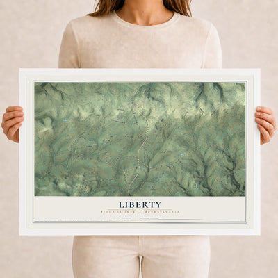 Map of Liberty, Tioga County, Pennsylvania, 12 x 18 inch print in a white wood frame