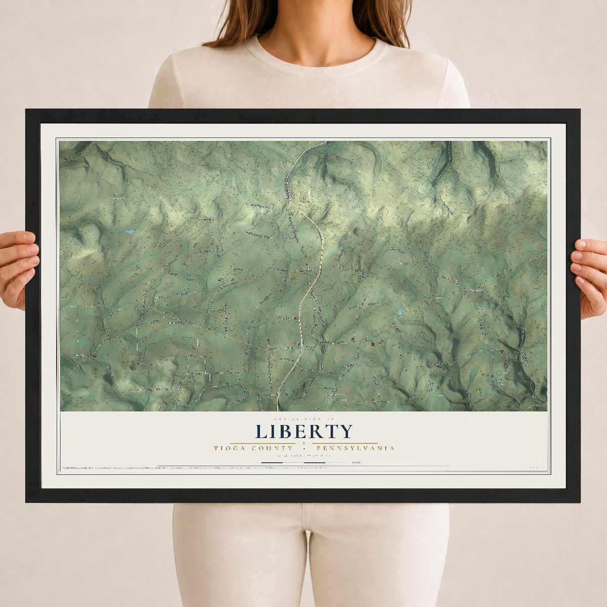 Map of Liberty, Tioga County, Pennsylvania, 18 x 24 inch print in a black wood frame
