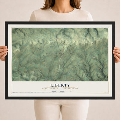 Map of Liberty, Tioga County, Pennsylvania, 18 x 24 inch print in a black wood frame