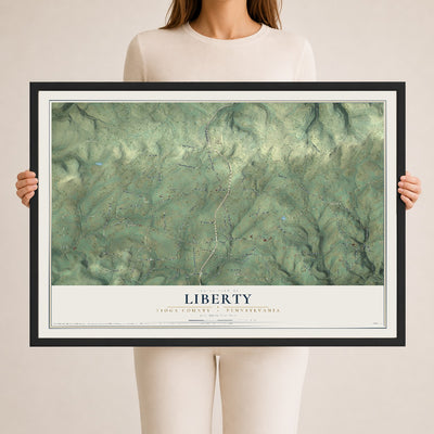 Map of Liberty, Tioga County, Pennsylvania, 24 x 36 inch print in a black wood frame