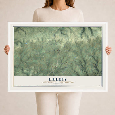 Map of Liberty, Tioga County, Pennsylvania, 24 x 36 inch print in a white wood frame