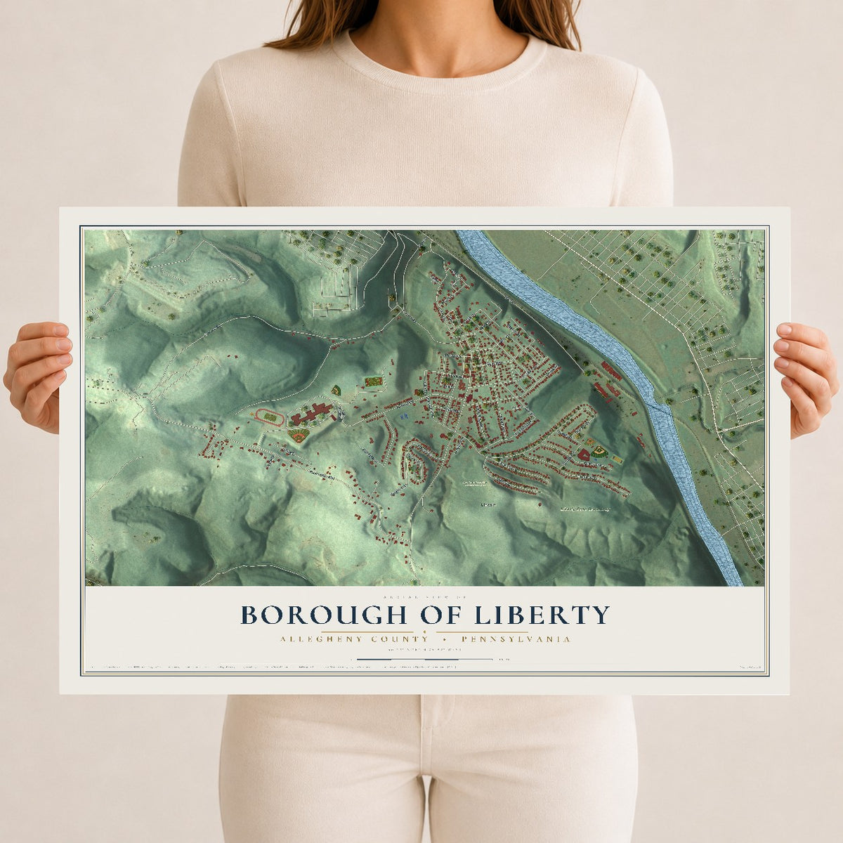 Map of the Borough of Liberty, Allegheny County, Pennsylvania, 12 x 18 inch unframed archival matte print
