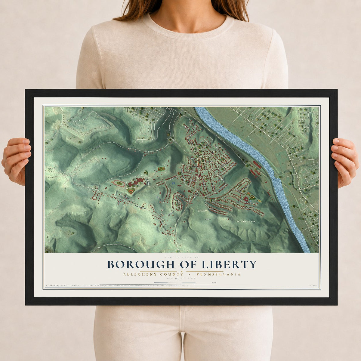 Map of the Borough of Liberty, Allegheny County, Pennsylvania, 12 x 18 inch print in a black wood frame