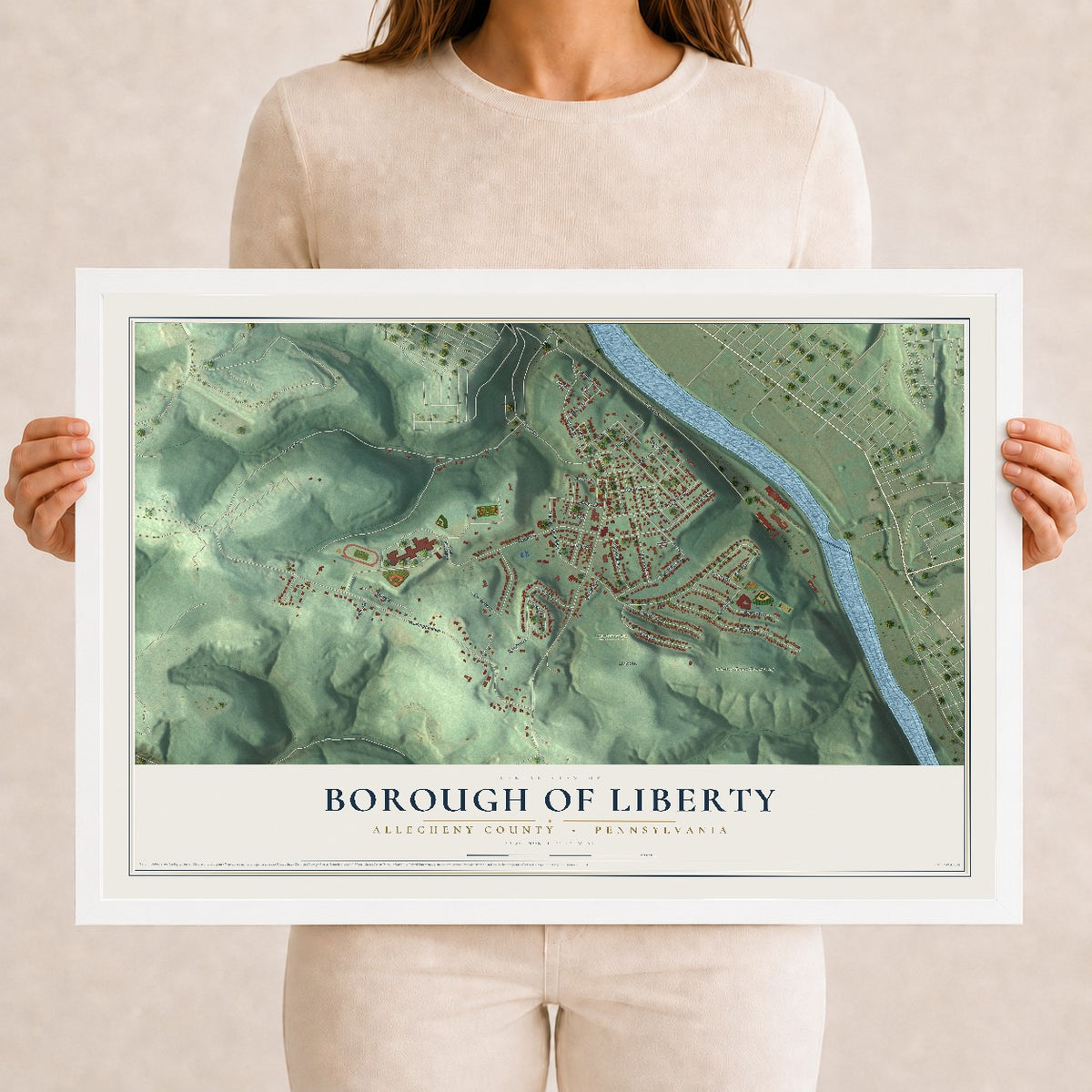 Map of the Borough of Liberty, Allegheny County, Pennsylvania, 12 x 18 inch print in a white wood frame