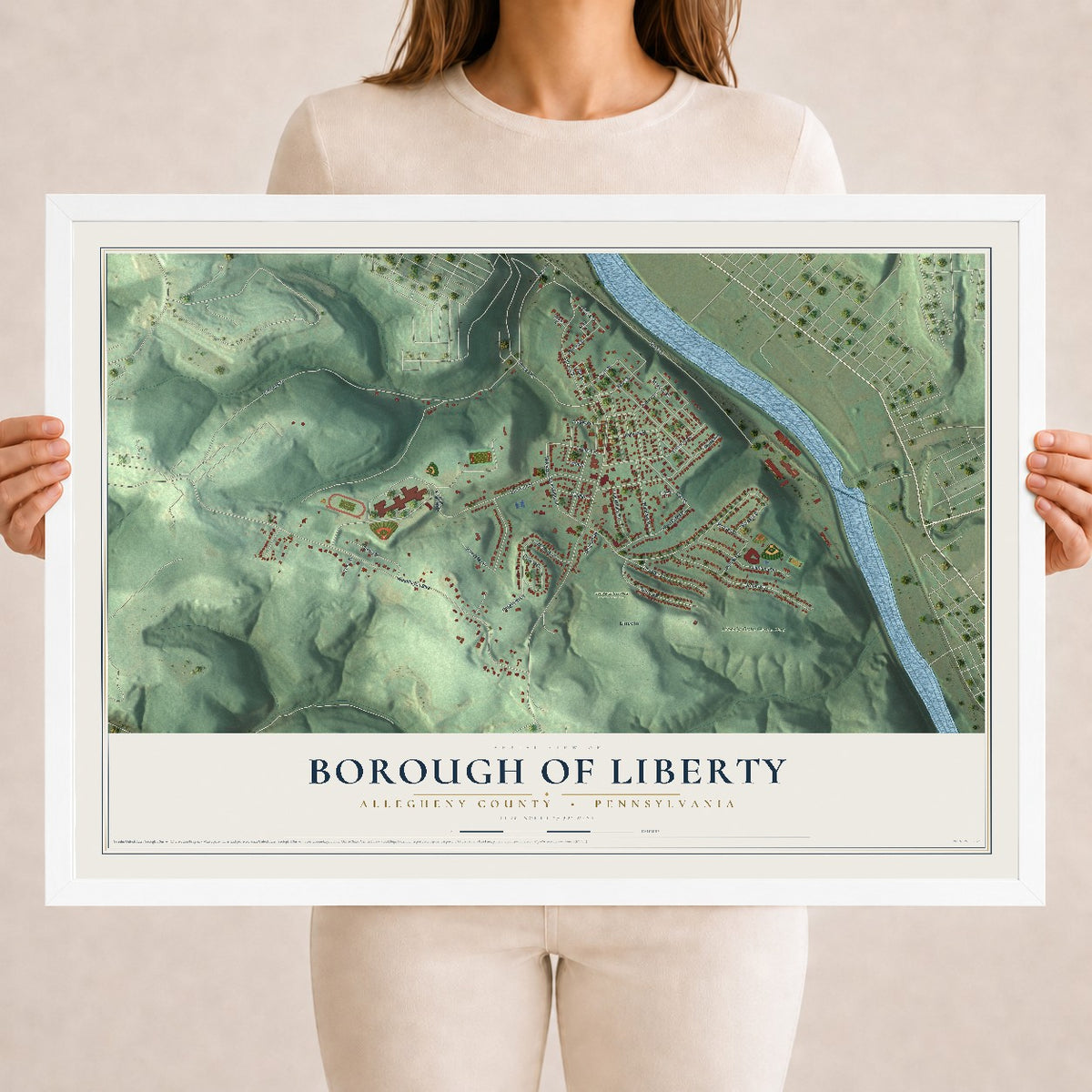 Map of the Borough of Liberty, Allegheny County, Pennsylvania, 18 x 24 inch print in a white wood frame