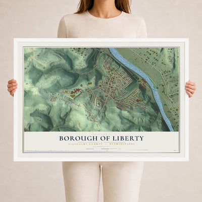 Map of the Borough of Liberty, Allegheny County, Pennsylvania, 24 x 36 inch print in a white wood frame