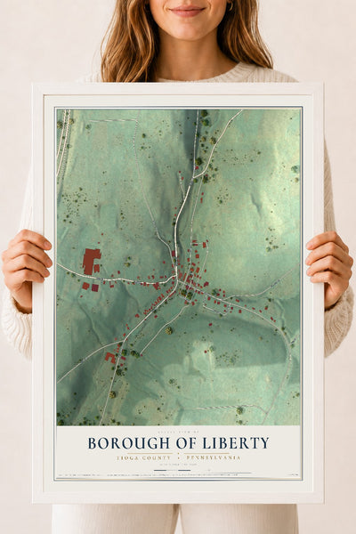 Map of the Borough of Liberty, Tioga County, Pennsylvania, 18 x 24 inch print in a white wood frame