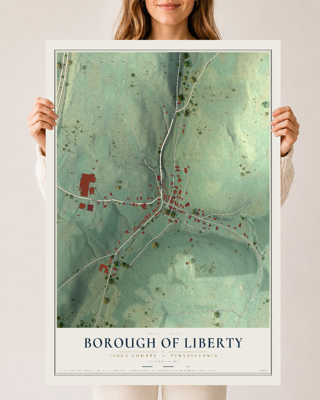 Map of the Borough of Liberty, Tioga County, Pennsylvania, 24 x 36 inch unframed archival matte print
