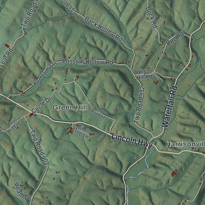 Close-up of the map of Licking Creek, Pennsylvania print showing street and building detail