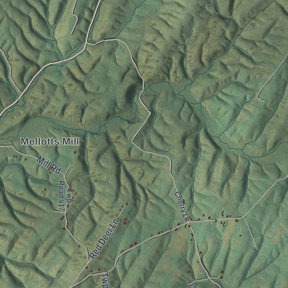 Second close-up of the map of Licking Creek, Pennsylvania print showing more streets and buildings