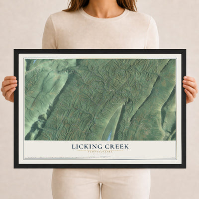 Map of Licking Creek, Pennsylvania, 12 x 18 inch print in a black wood frame