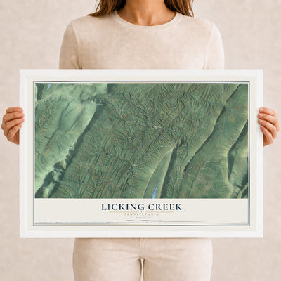Map of Licking Creek, Pennsylvania, 12 x 18 inch print in a white wood frame