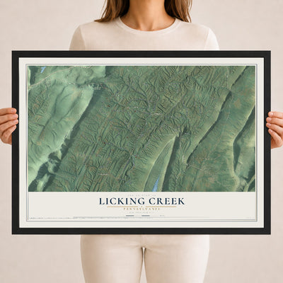Map of Licking Creek, Pennsylvania, 18 x 24 inch print in a black wood frame