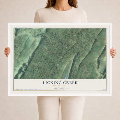 Map of Licking Creek, Pennsylvania, 24 x 36 inch print in a white wood frame