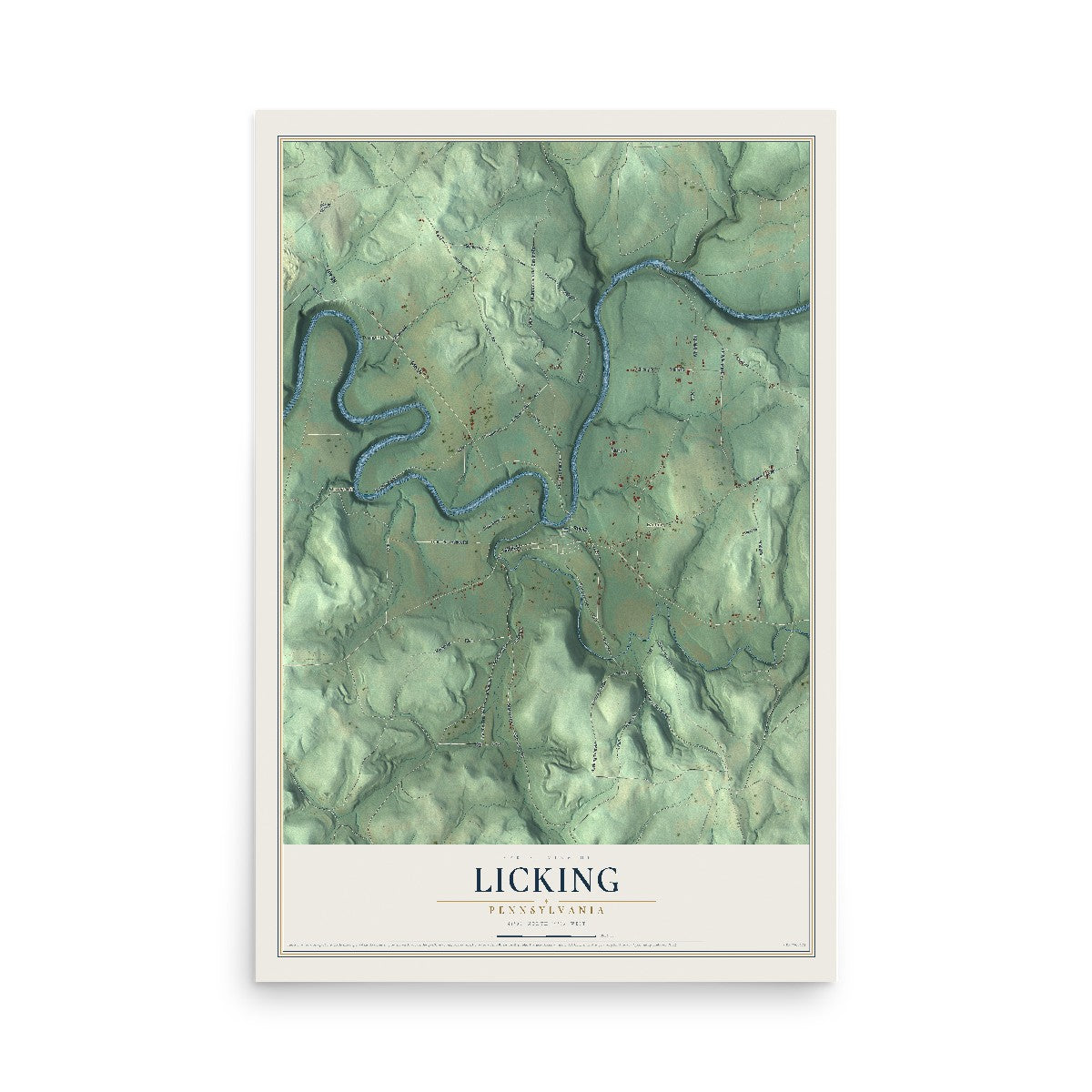 Map of Licking, Pennsylvania, 12 x 18 inch unframed archival matte print